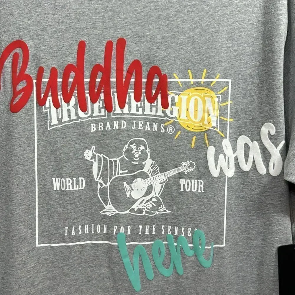 True Religion Buddha Was Here Graphic Tee Heather Gray Streetwear Skater XXL